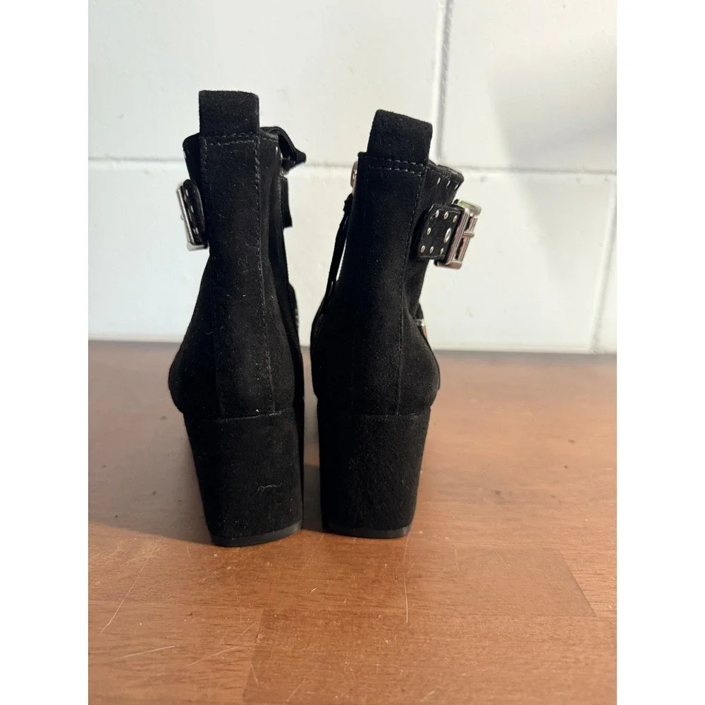 Rebecca Minkoff Black Suede Studded Buckle Ankle Boots Block Heel Women Size 7.5